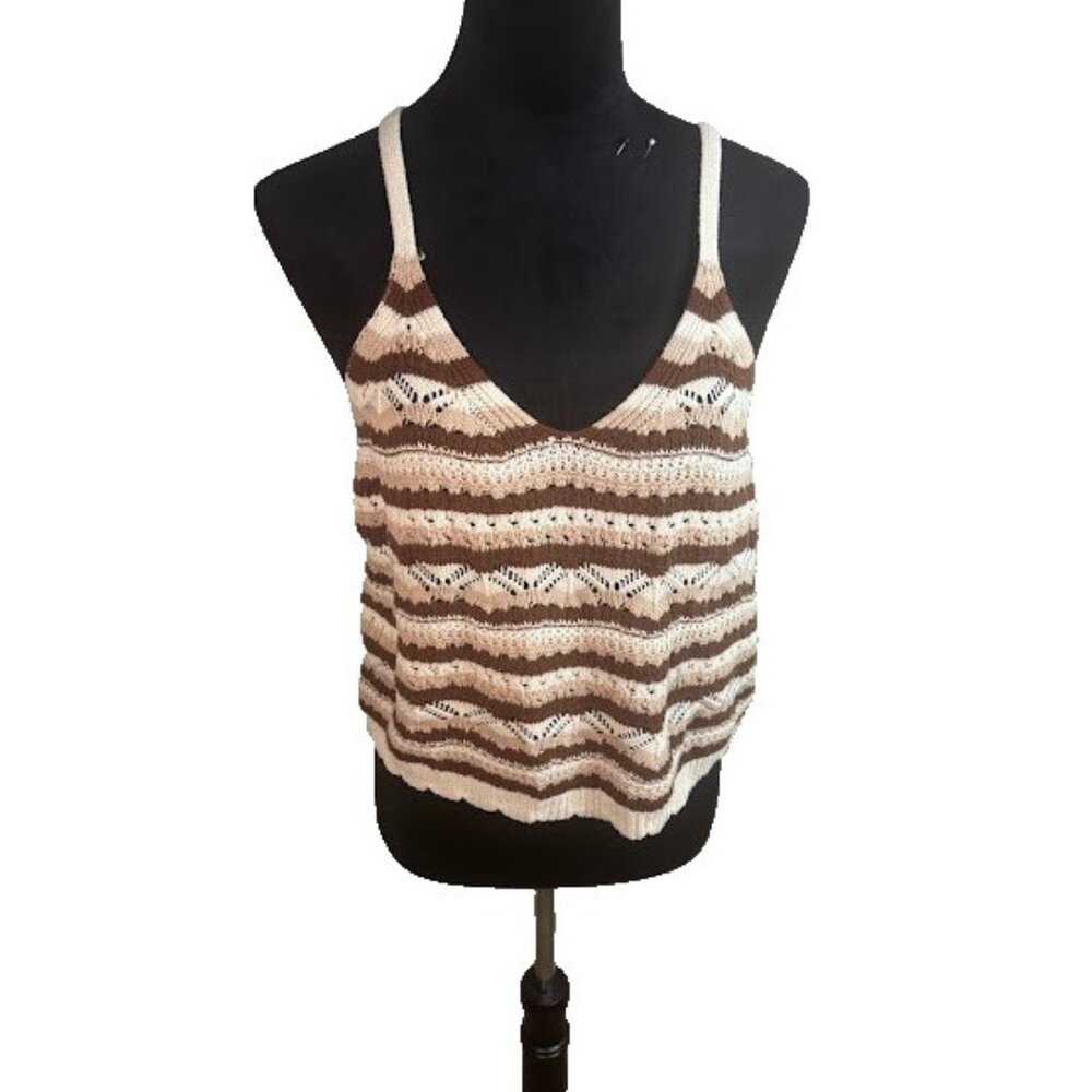 Womens Boho Tank Top Major Label Group Crochet Striped Womens Tank XL